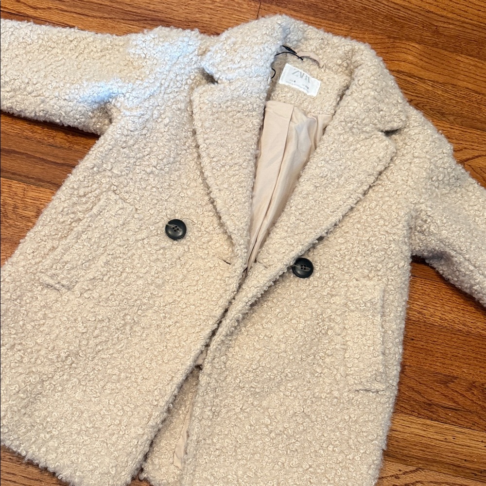 Zara Off-White Textured Wool Coat